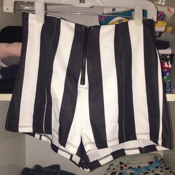 Sans Souci Pants - Black and White Striped High Waisted Shorts